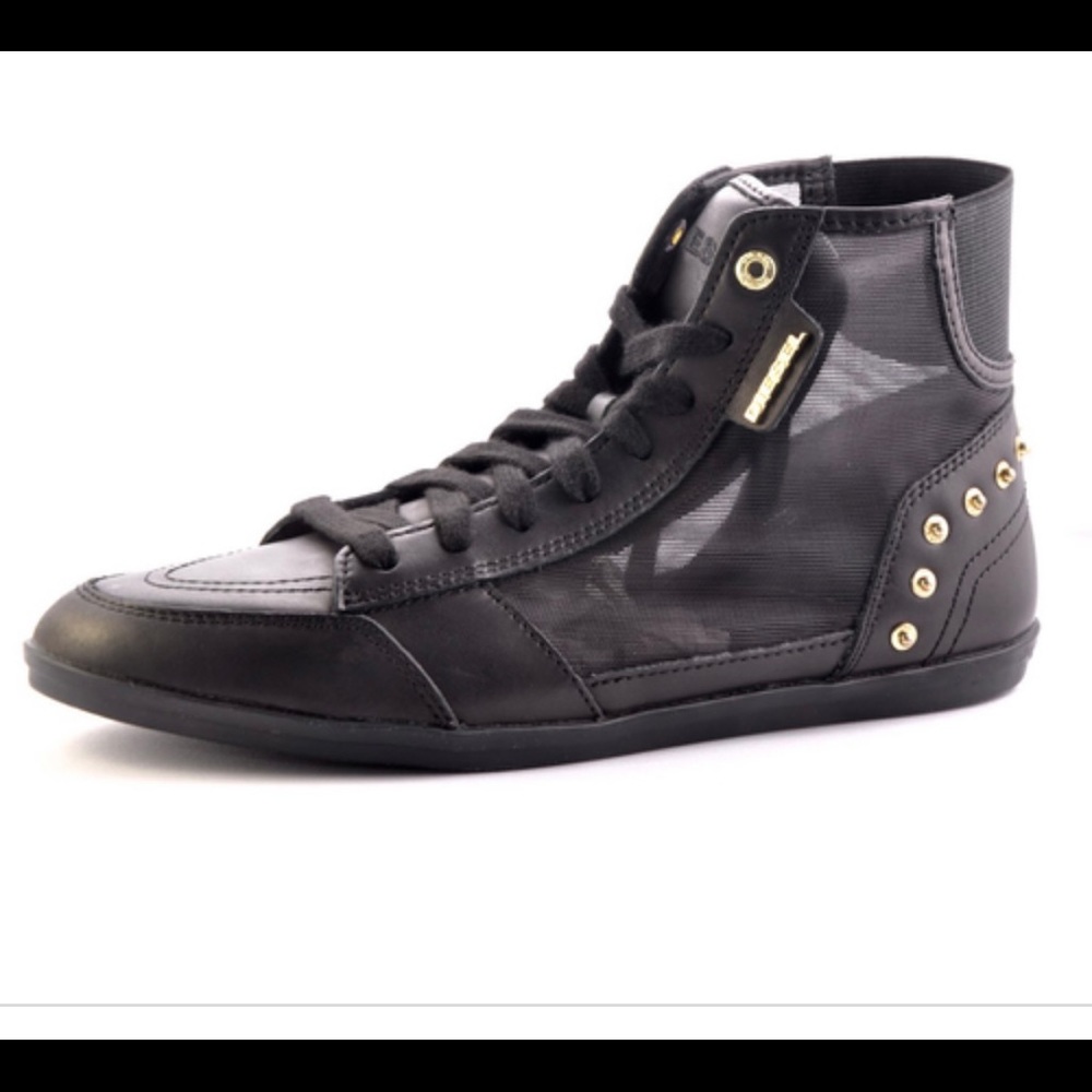 Diesel Daily Kick Black Leather & Mesh Sneakers 8 View 2